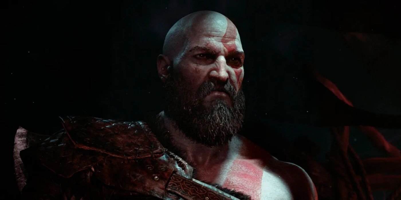 Kratos frowning in God of War