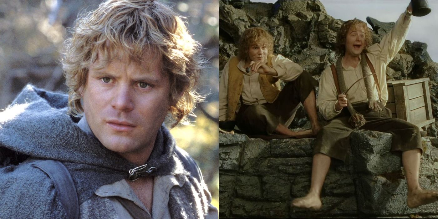 Split image of Sam, Merry, and Pippin in Lord of the Rings