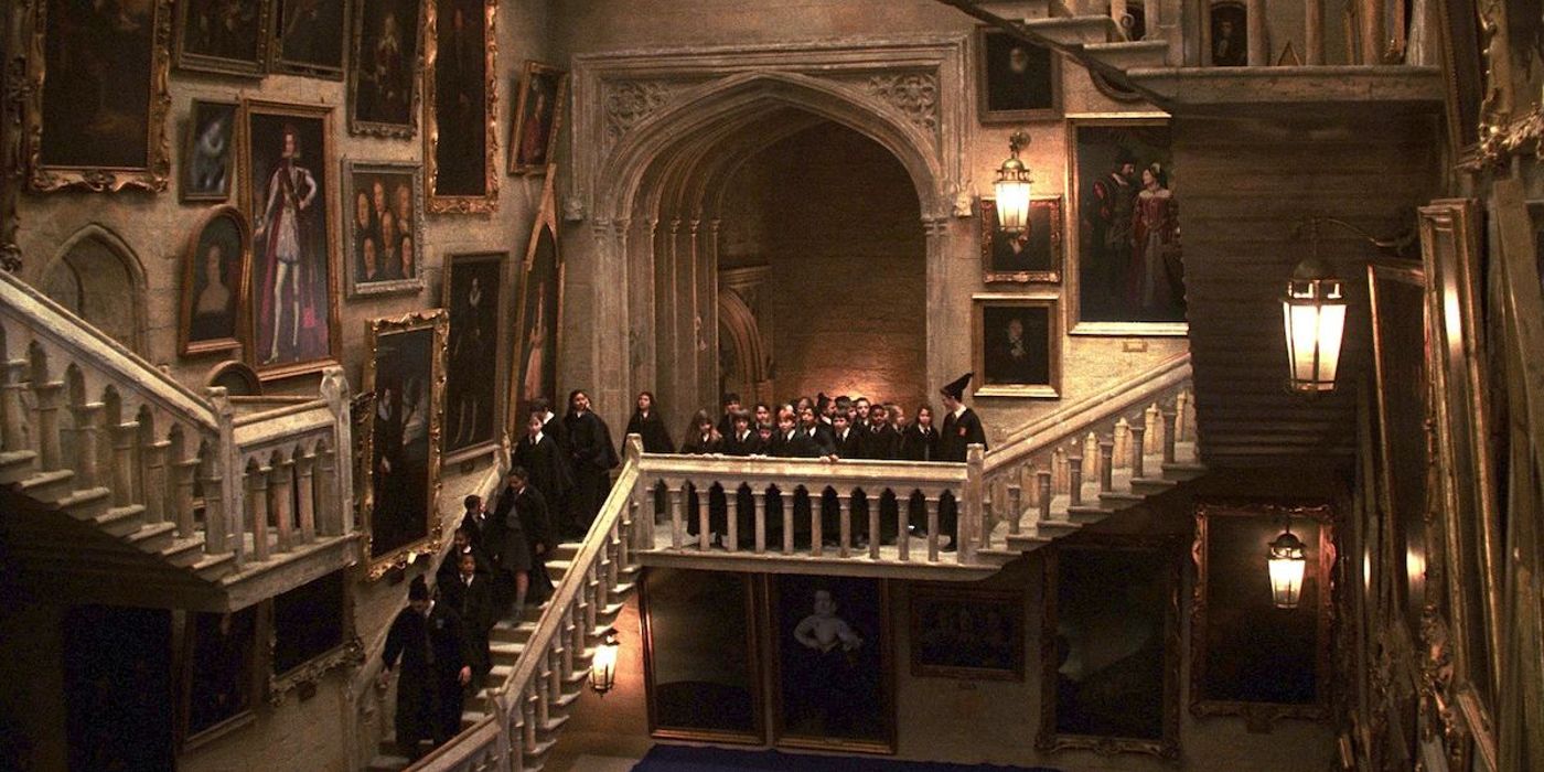 Students climb Hogwarts' moving staircases