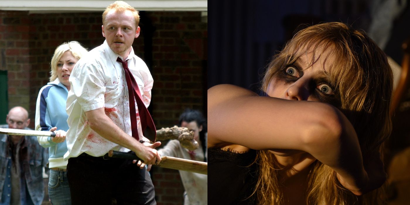 Shaun carries a mallet in Shaun of the Dead and Ellie cowers in fear in Last Night in Soho