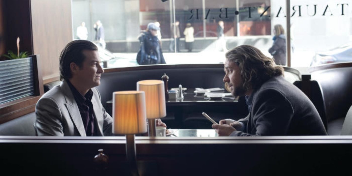 Jason Bateman sitting at a diner with Russell Crowe in Up In The Air.