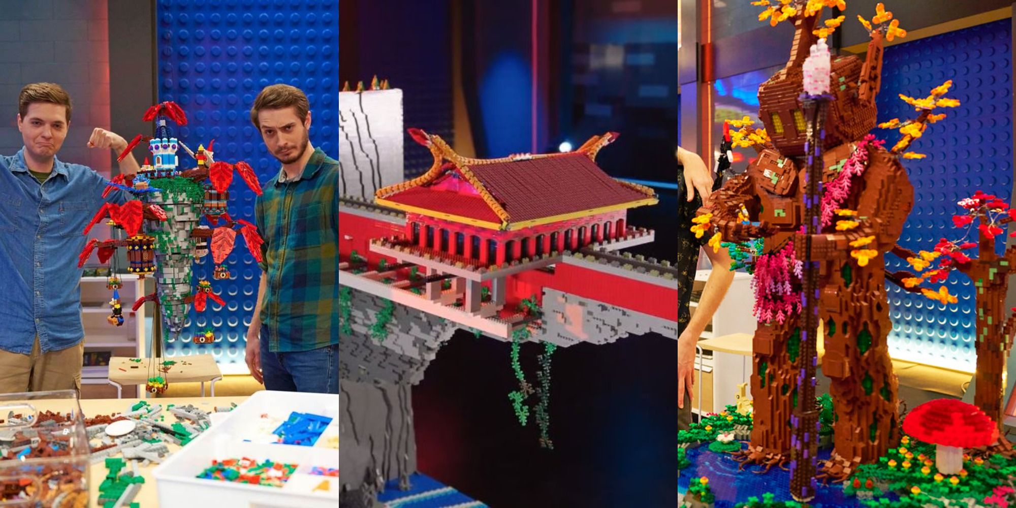 Split image of contestants builds on LEGO Masters season 2