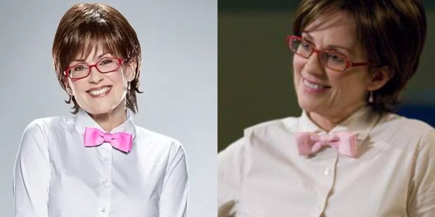 Split image of Lydia in uniform in Party Down.