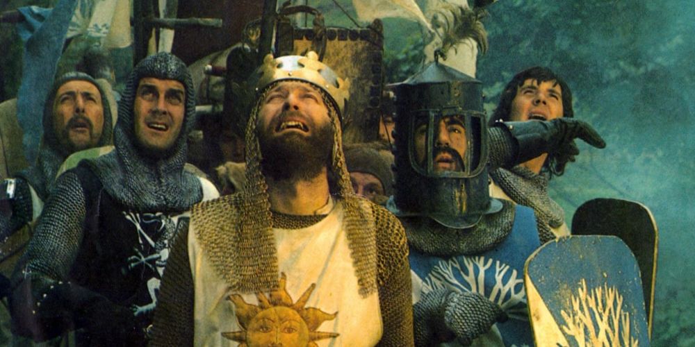 King Arthur looks up in horror in Monty Python and the Holy Grail