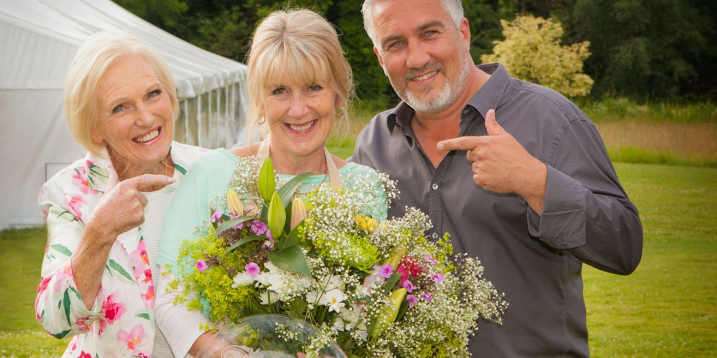 Nancy with Mary Berry and Paul Hollywood after winning GBBS