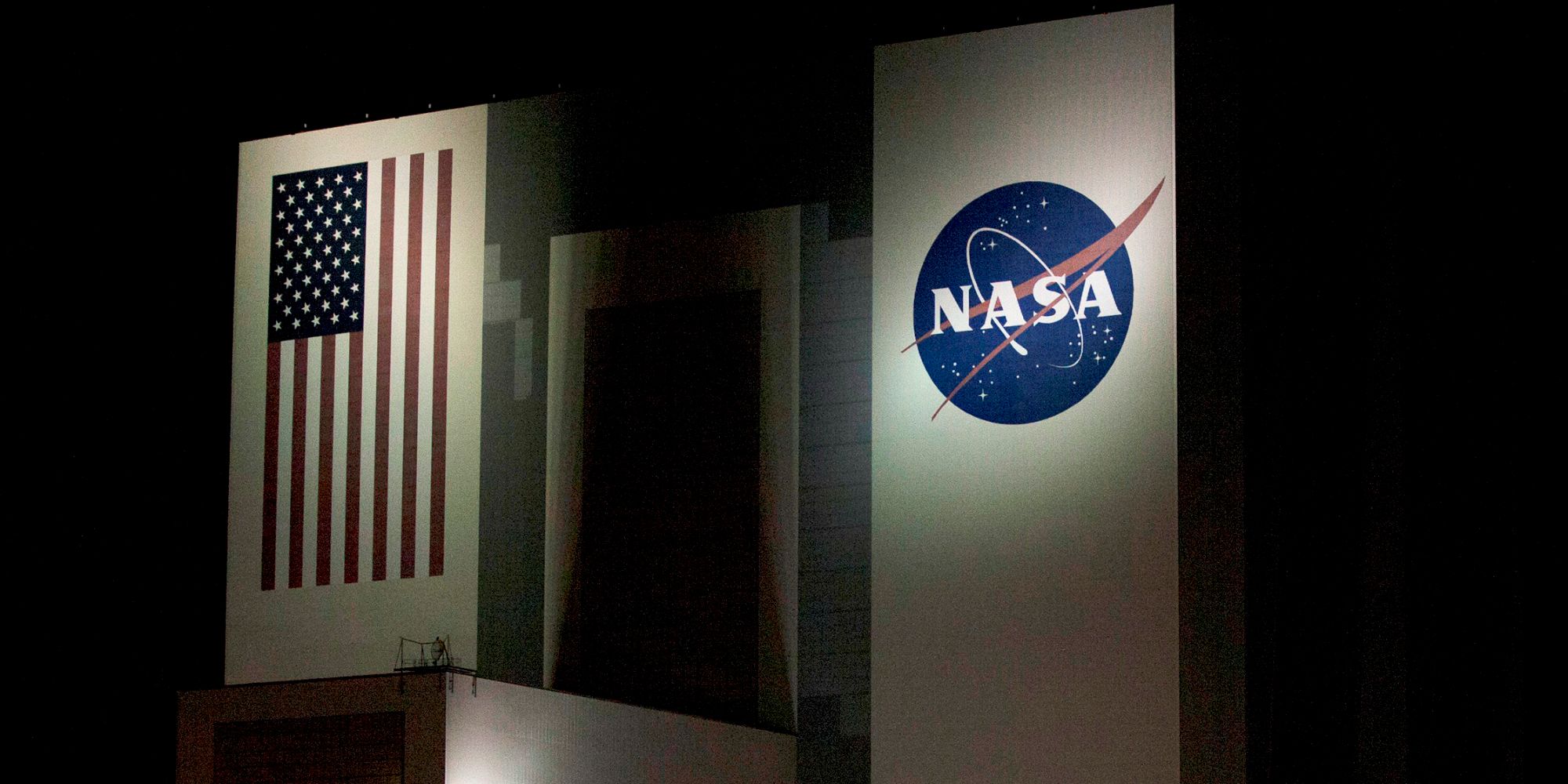 NASA building next to the U.S. flag