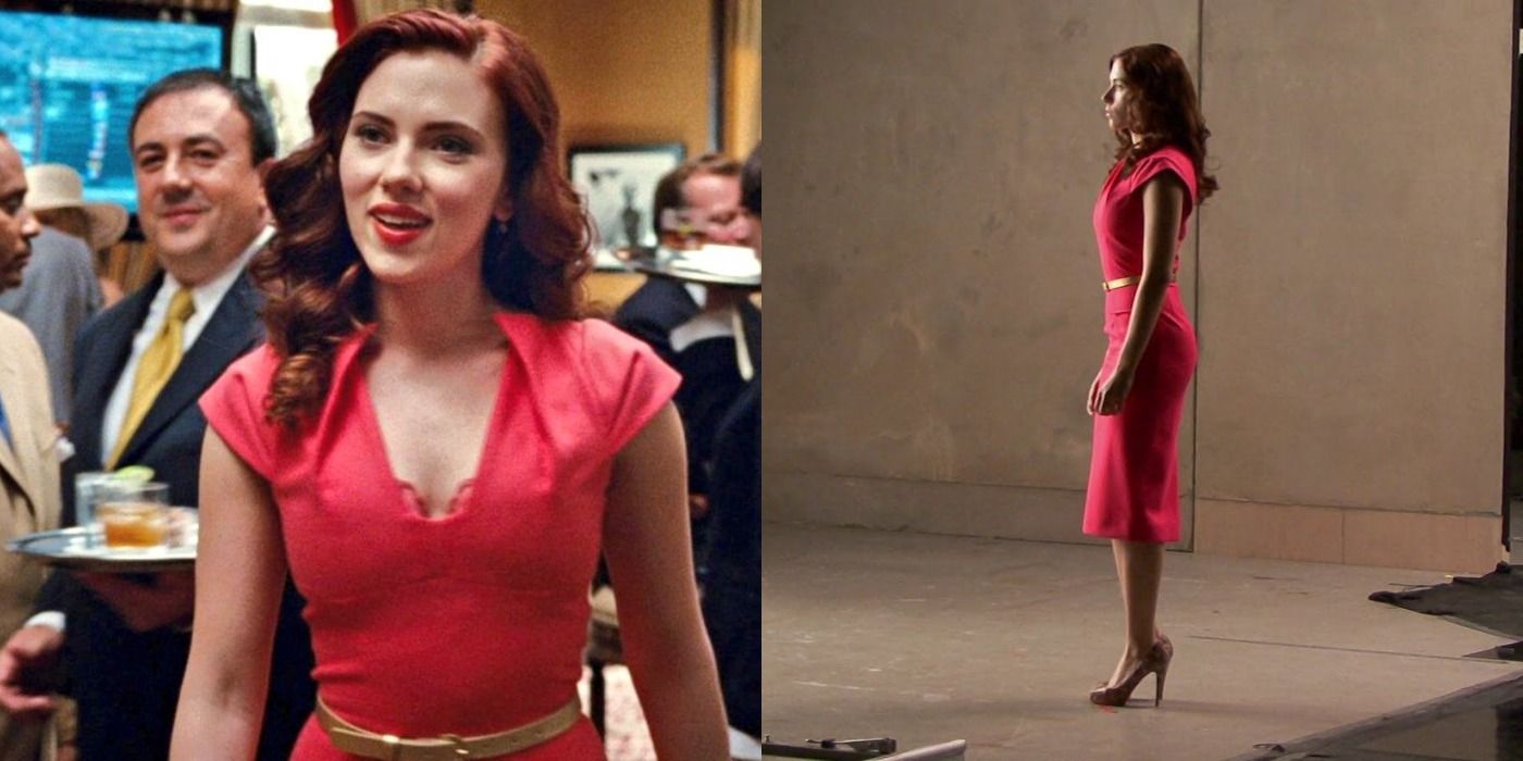 Natasha Romanoff in a red dress in Iron Man 2