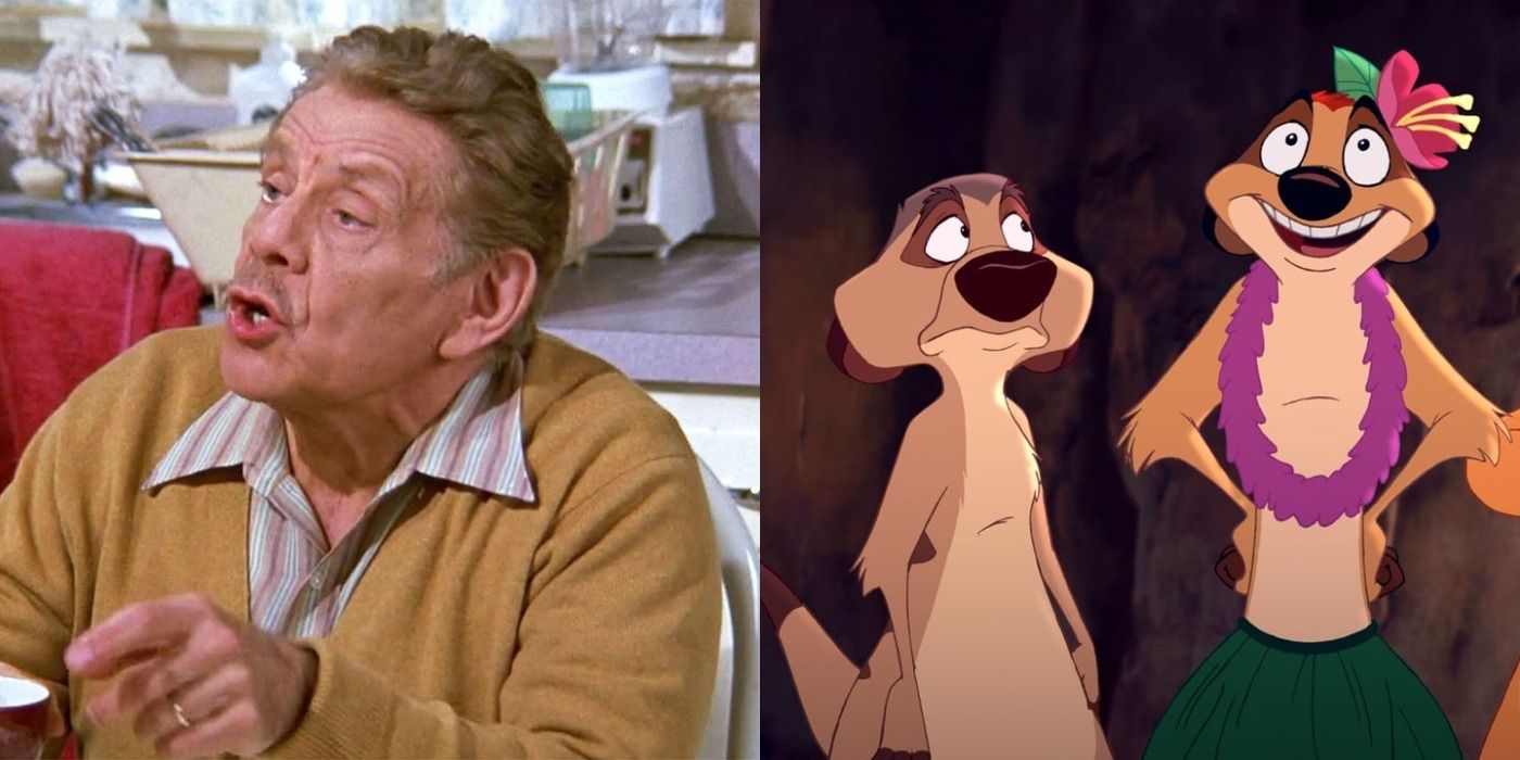 Split image of Frank and Uncle Max and Timon - Seinfeld and Disney