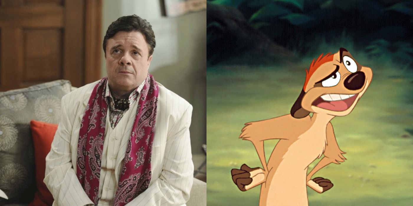 Split image of Pepper and Timon from The Lion King - Modern Family and Disney characters