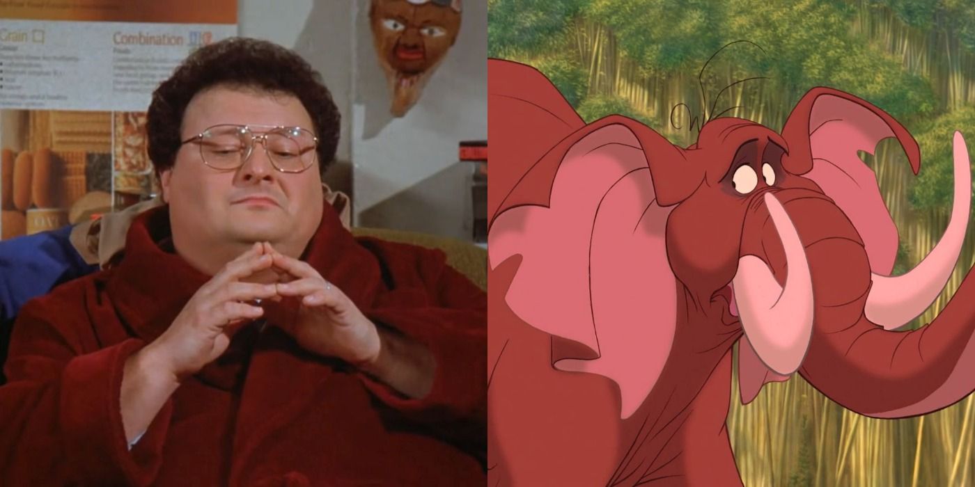 Split image of Newman and Tantor - Seinfeld and Disney