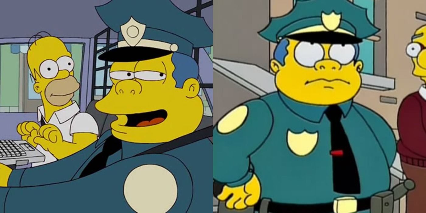 Split image of Homer Simpson and Chief Wiggum