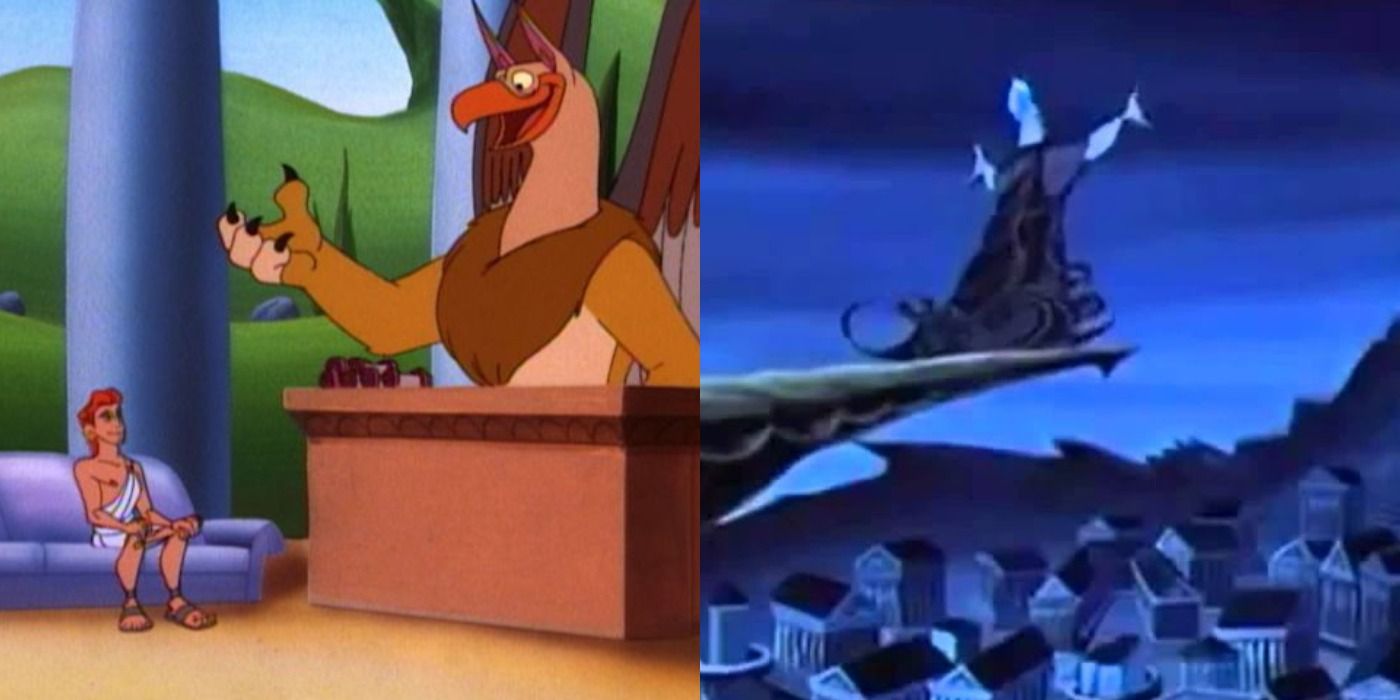 Split image of Hercules, Griffin and Hades in Hercules Animated Series