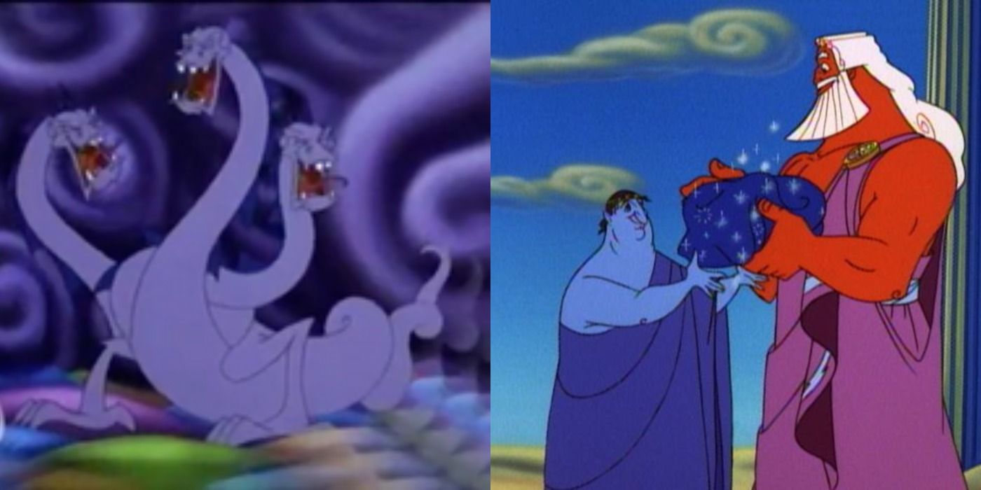 Split image of Hydra, Morpheus and Zeus in Hercules Animated Series