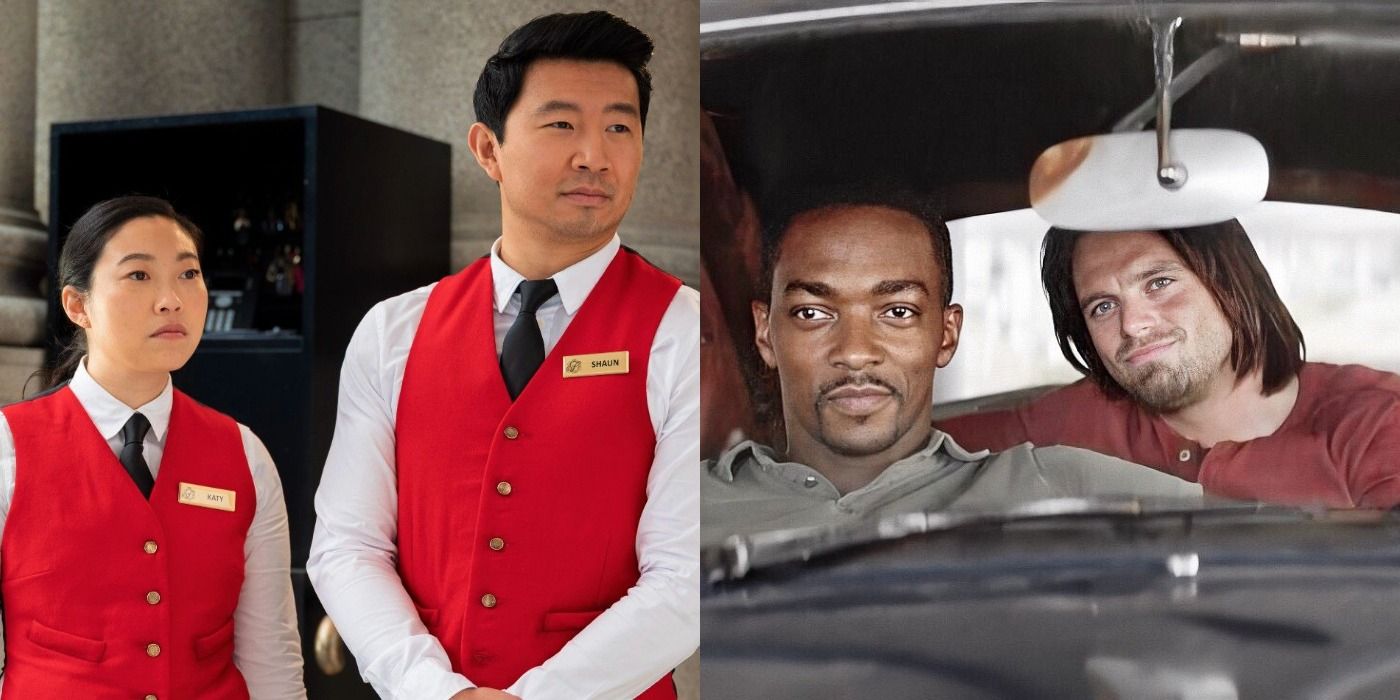 Split image of Shang-Chi and Katy Chen with Sam Wilson and Bucky Barnes