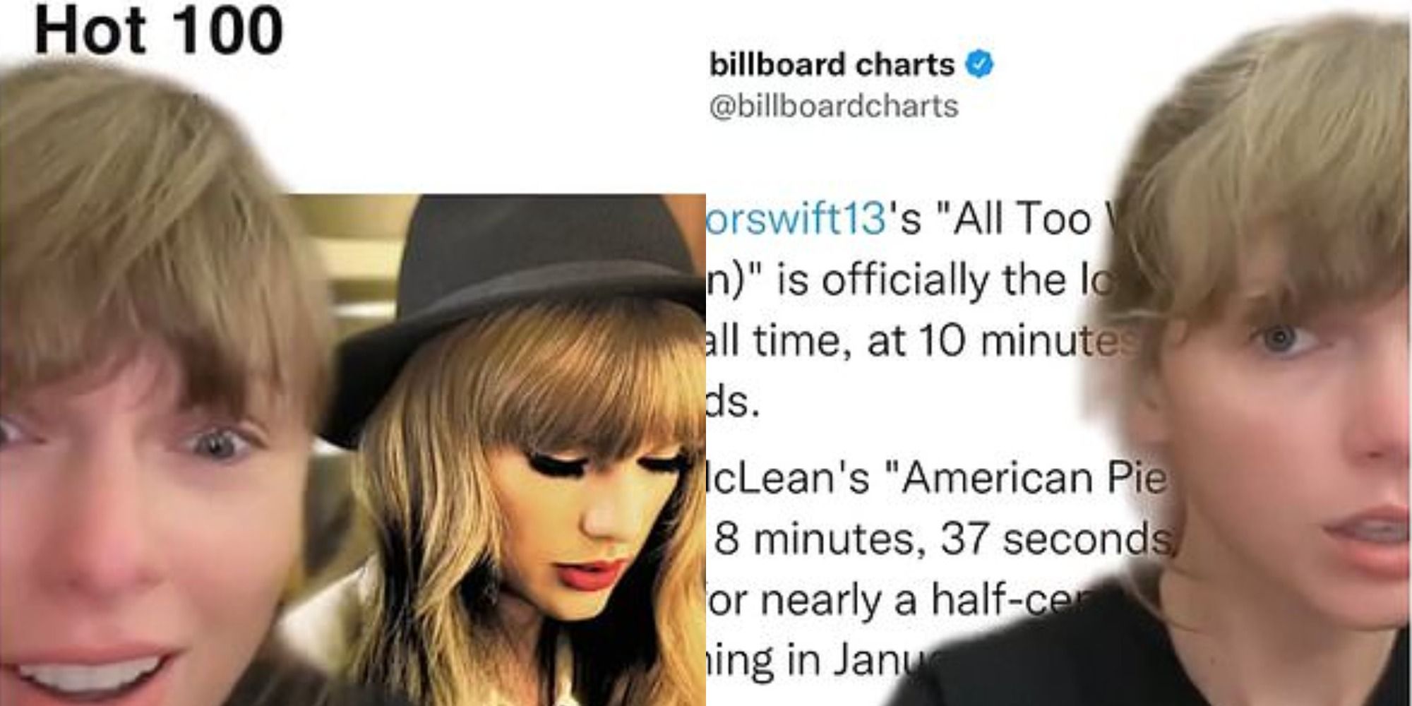 Split image of Taylor Swift's reel about All Too well breaking records.