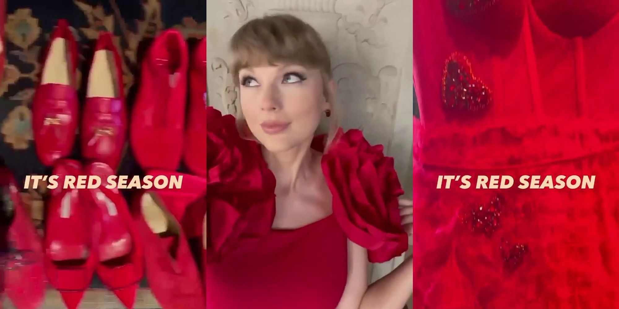 Split image of screen caps from Taylor Swift's Red Season reel.