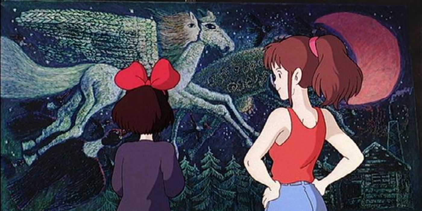 Kiki and Ursula looking at Ursula's painting in Kiki's Delivery Service