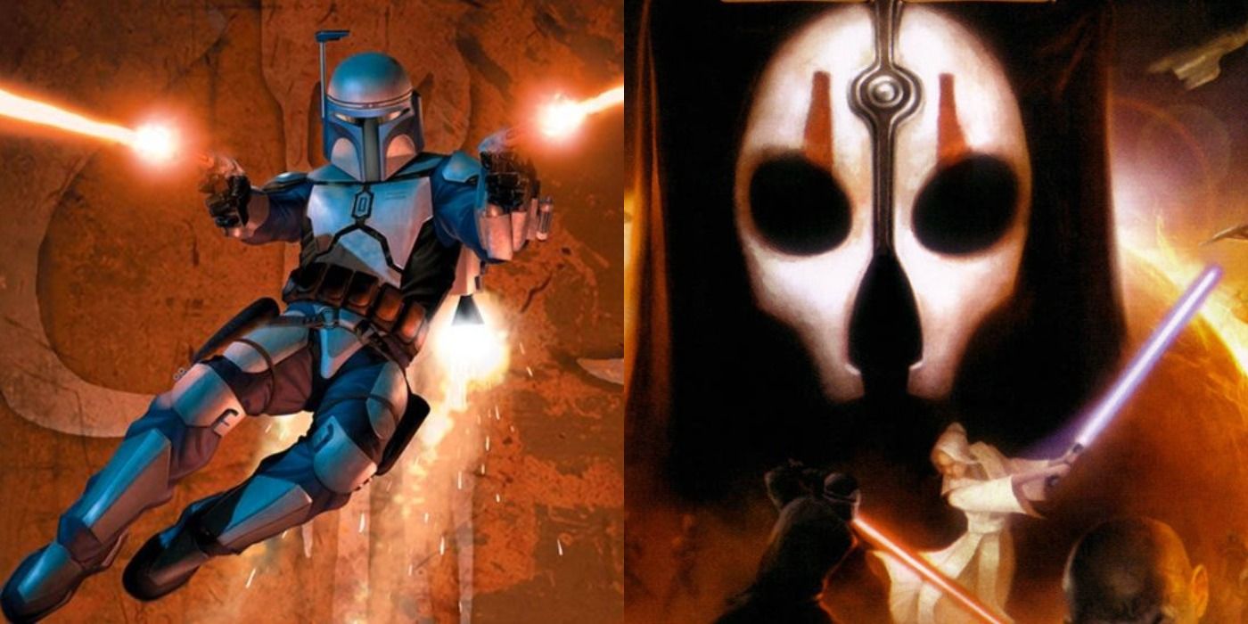 Split image of Jango Fett and Darth Nihilus in Star Wars games