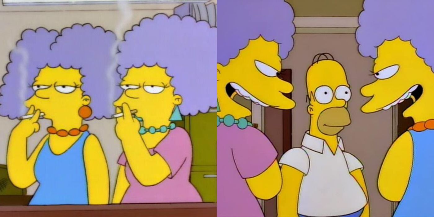 Split image of Patty, Selma and Homer - The Simpsons