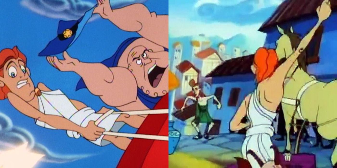Split image of the Driving Test in Hercules Animated Series