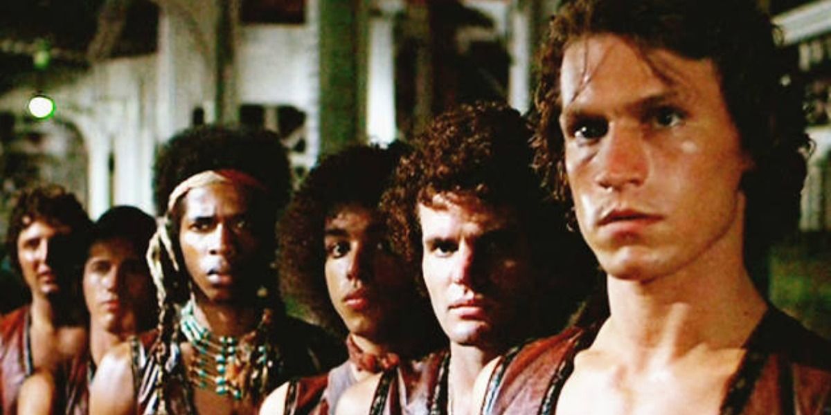 The Warriors gang members side by side in a still from The Warriors.