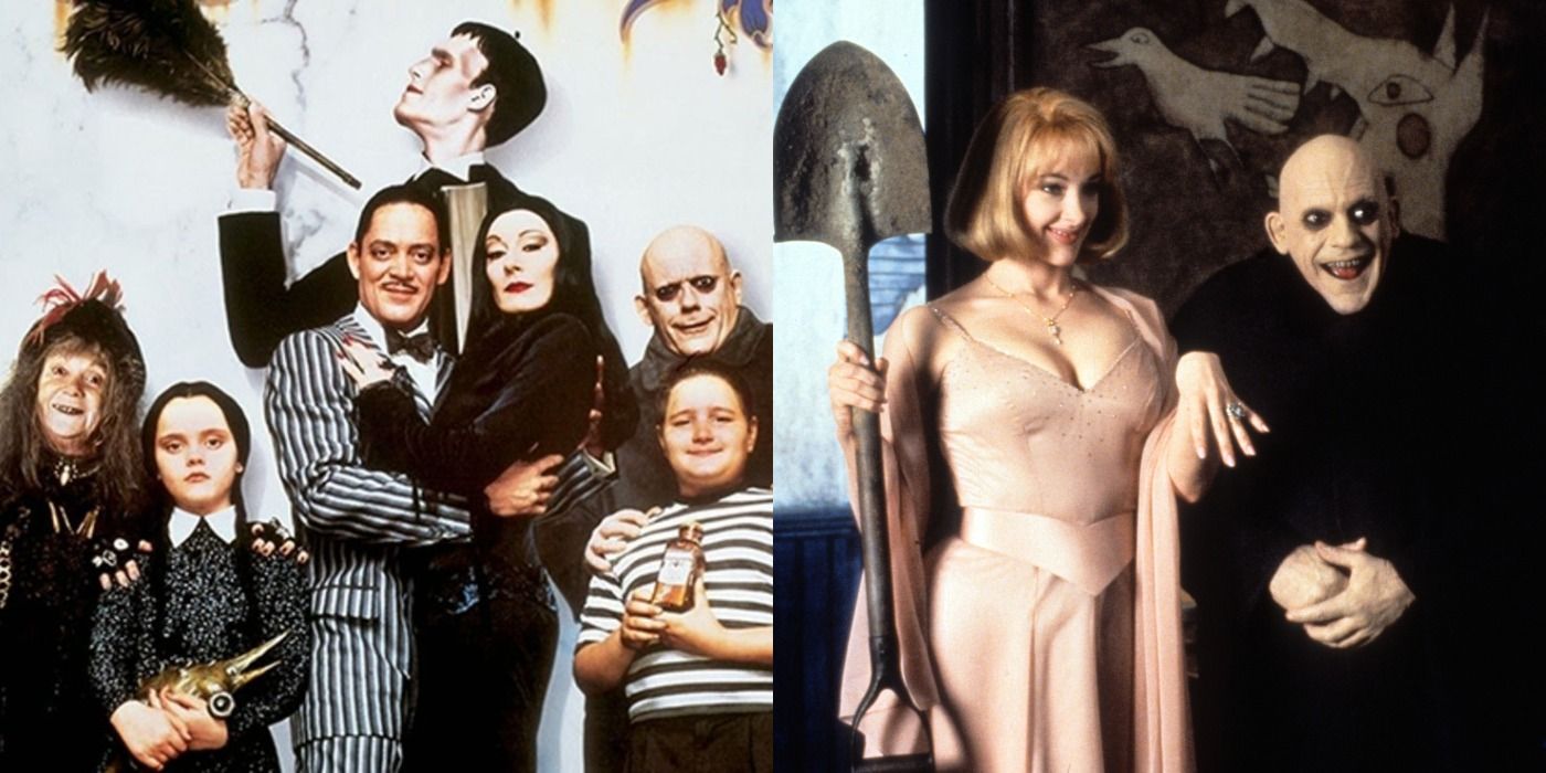 Split image of The Addams Family, Debbie and Fester Addams