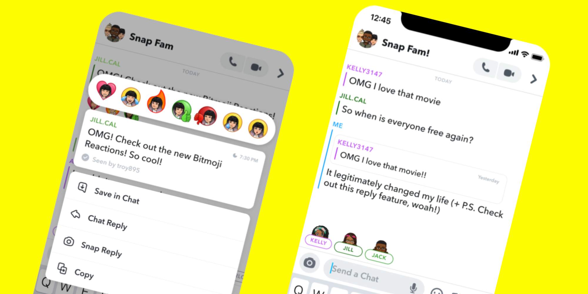 Bitmoji Reactions and Chat Reply in Snapchat