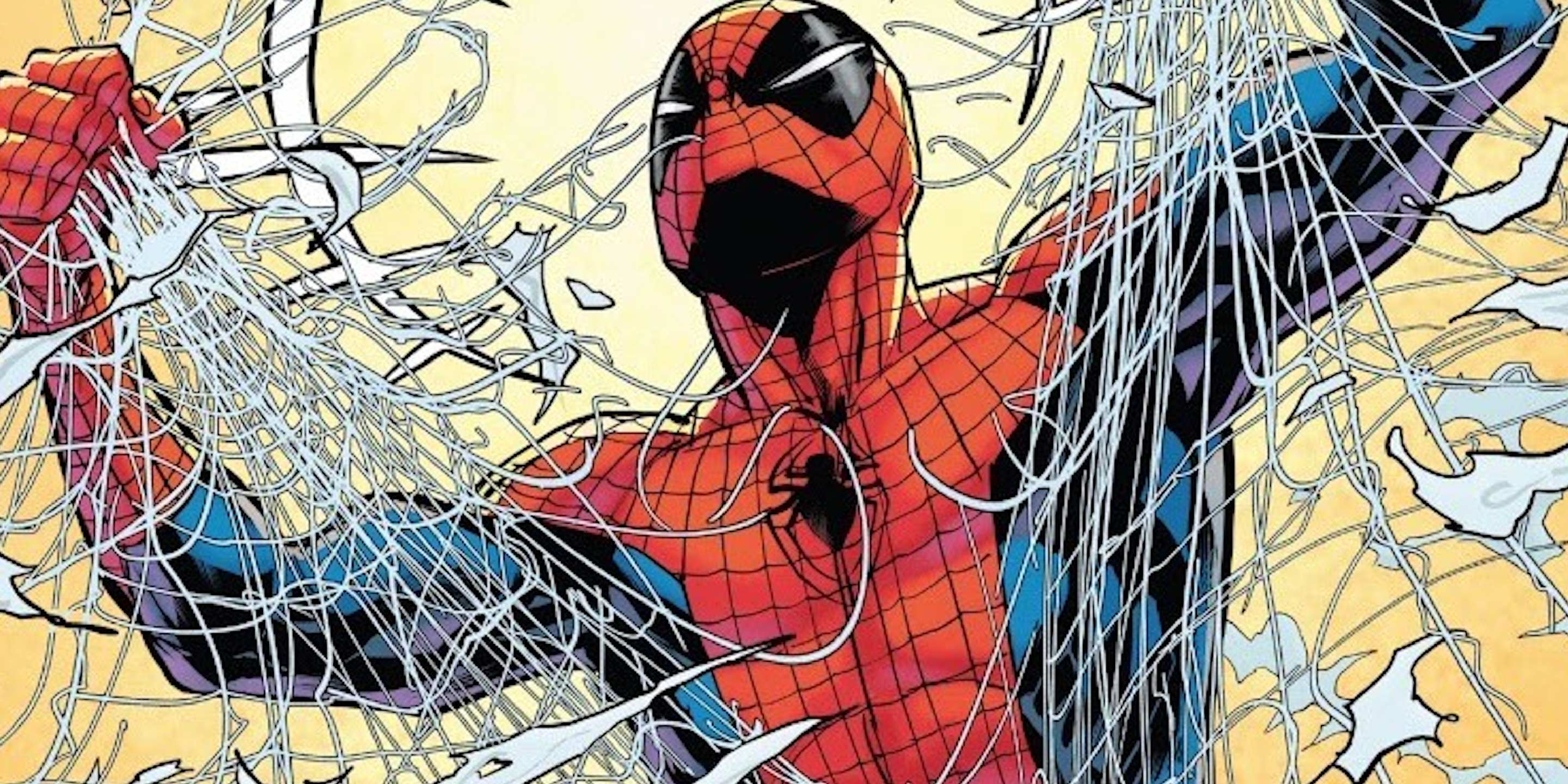 Spider-Man breaks through a web