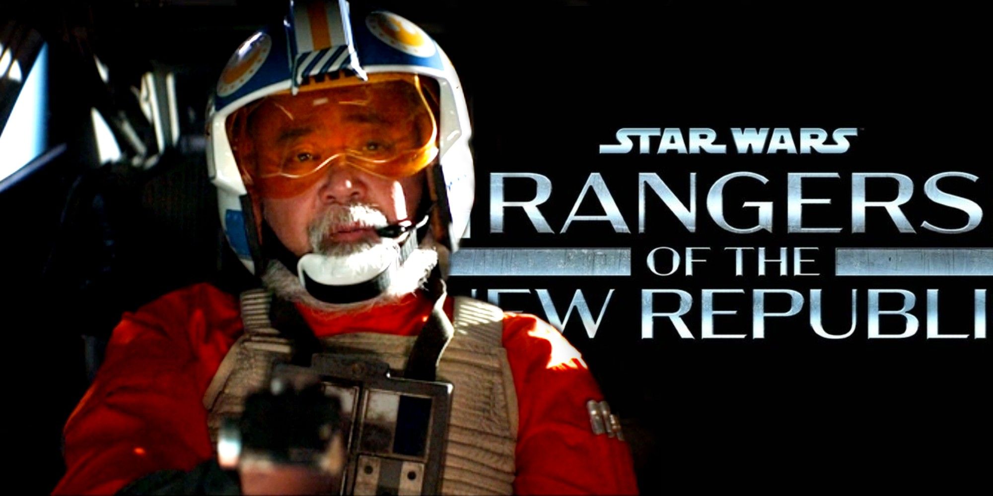 New Republic pilot Carson Teva against the Rangers of the New Republic marketing logo.