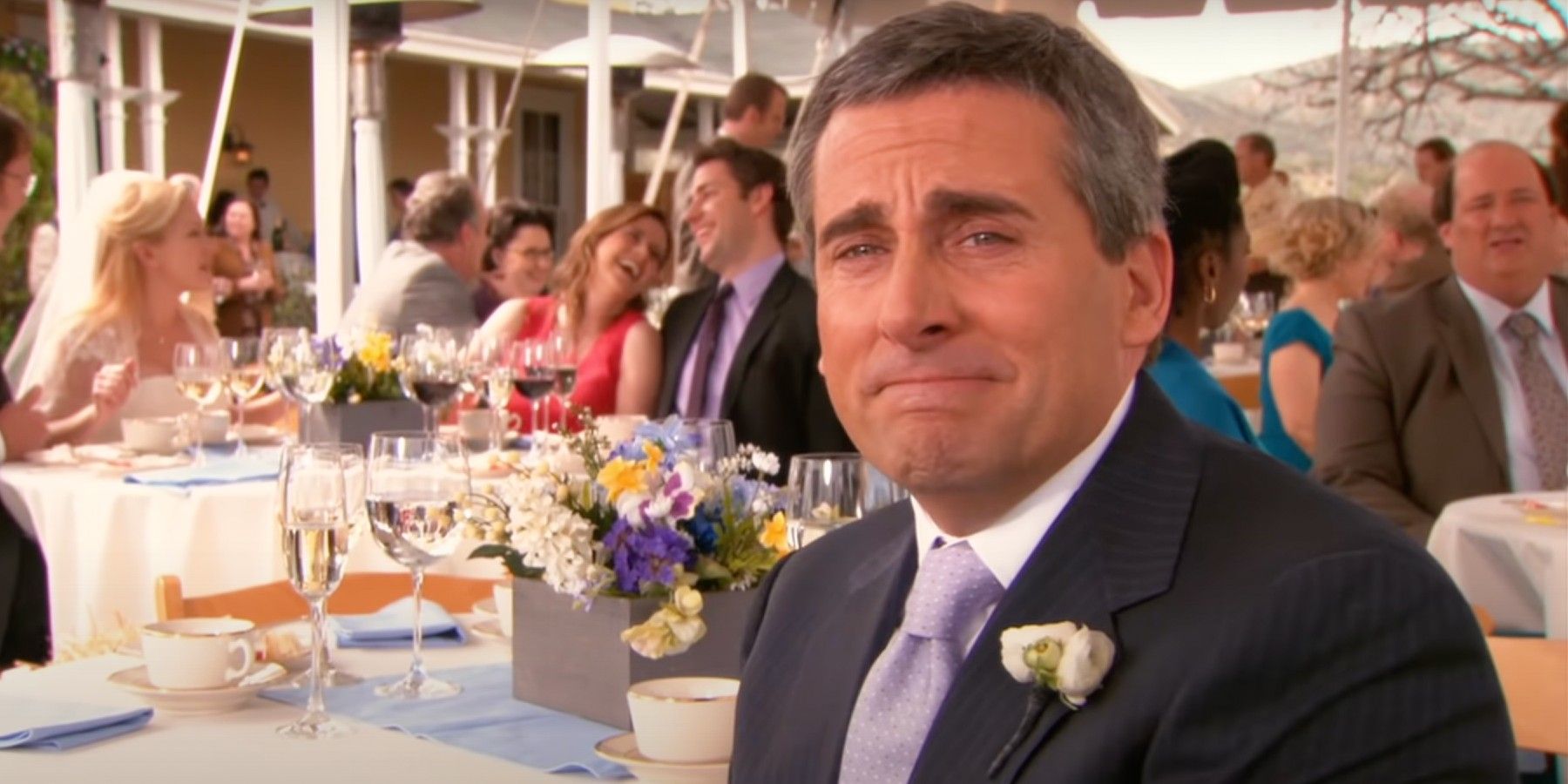 Michael Scott about to cry at Dwight's wedding on The Office