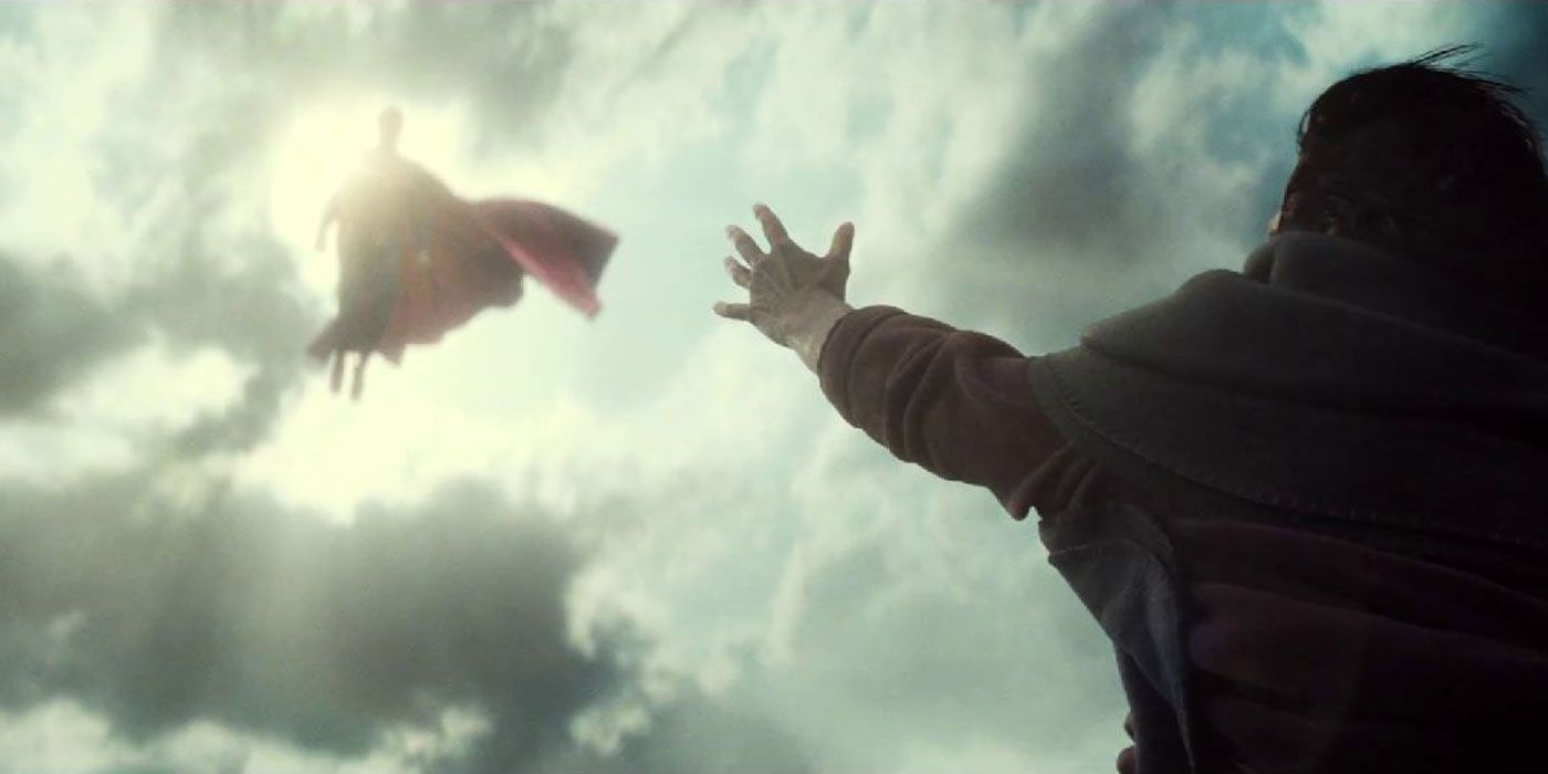 Zack Snyder's cinematography of Superman, out of reach in the sky.