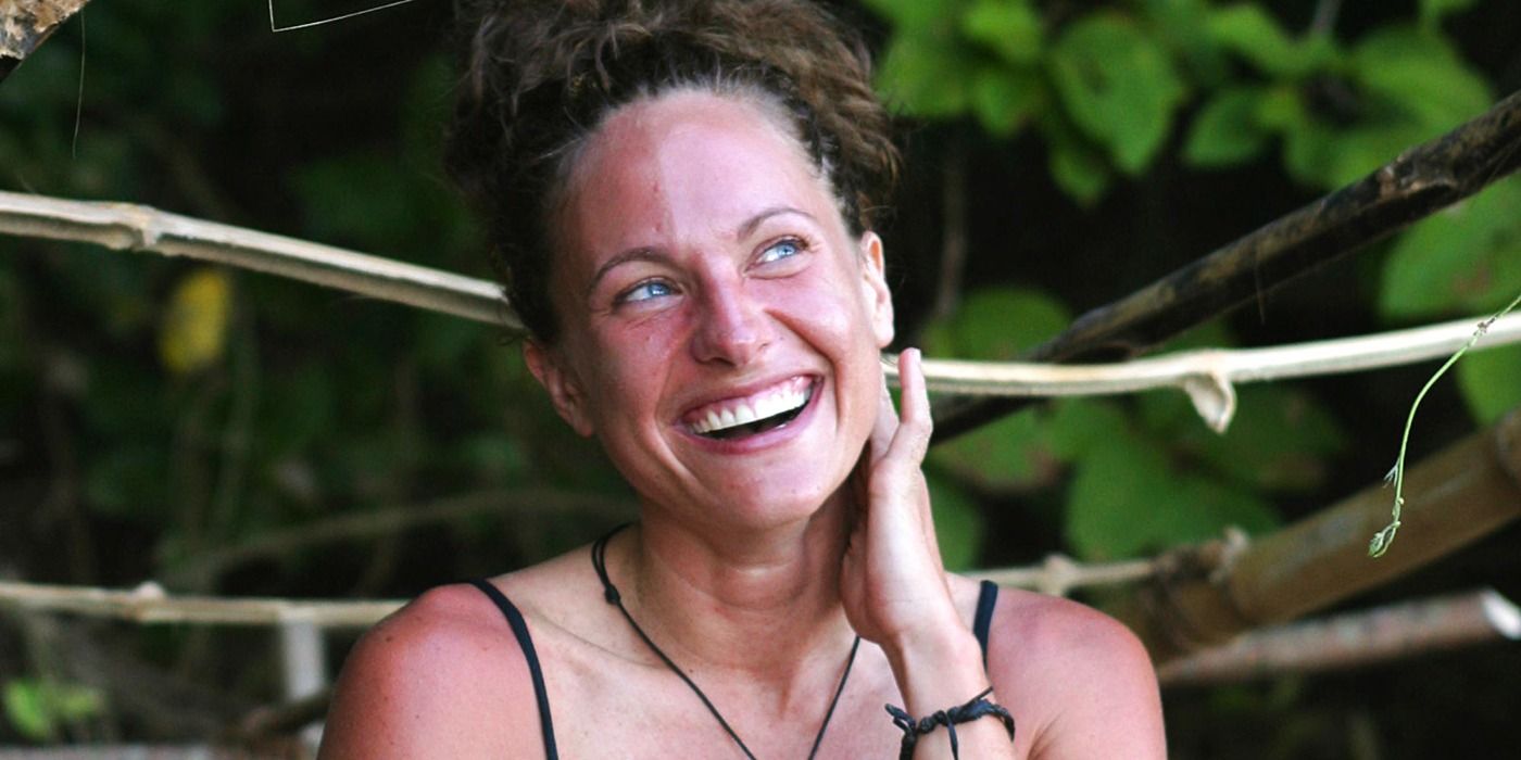 Jerri Manthey smiling on Survivor