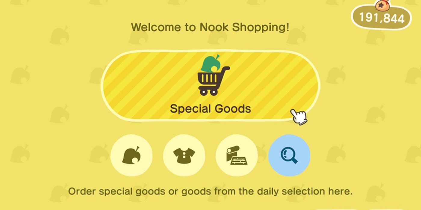 A tela Nook Shopping em Animal Crossing New Horizons