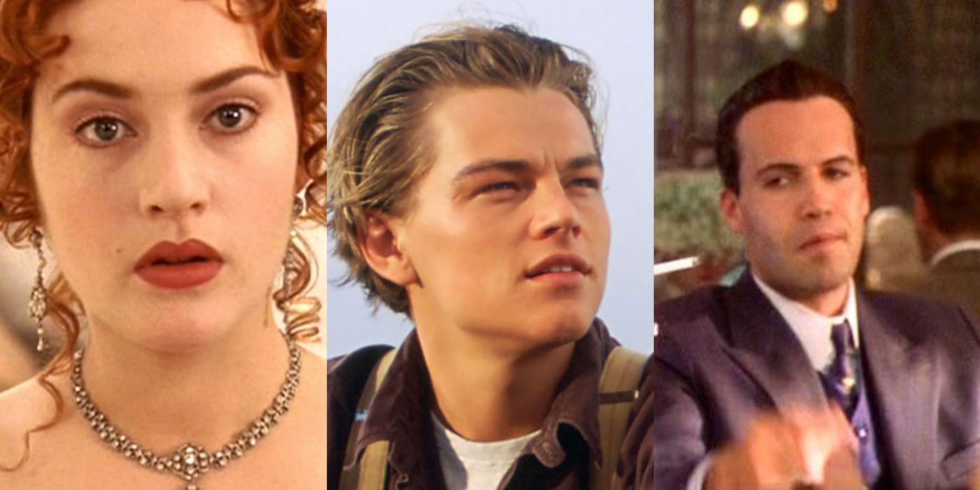 Collage of Cal, Rose, and Jack from Titanic.