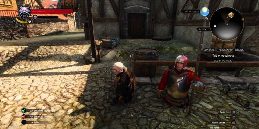Geralt sinks into the cobblestones in Witcher 3