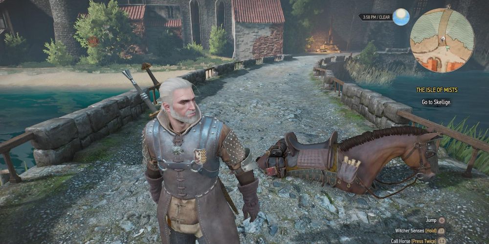 Roach sinks into a bridge in Witcher 3