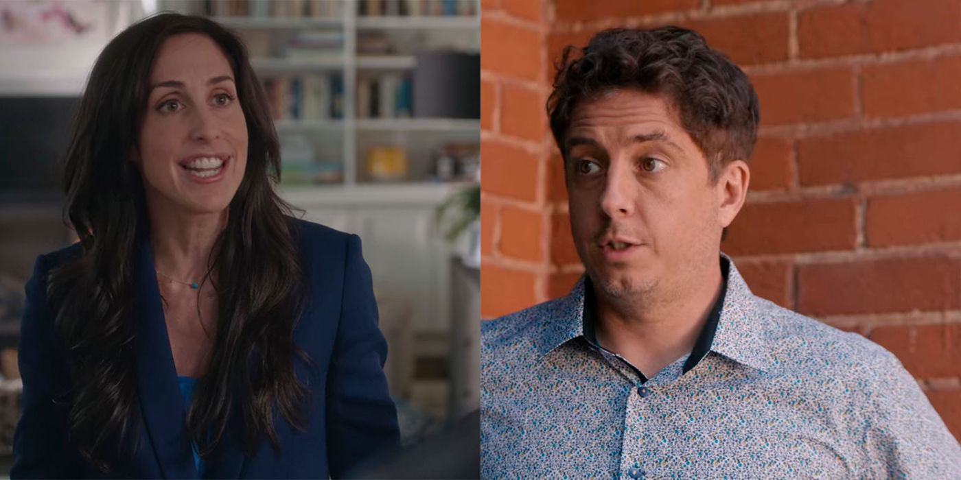 Split image of Kate and Lionel from Workin' Moms.