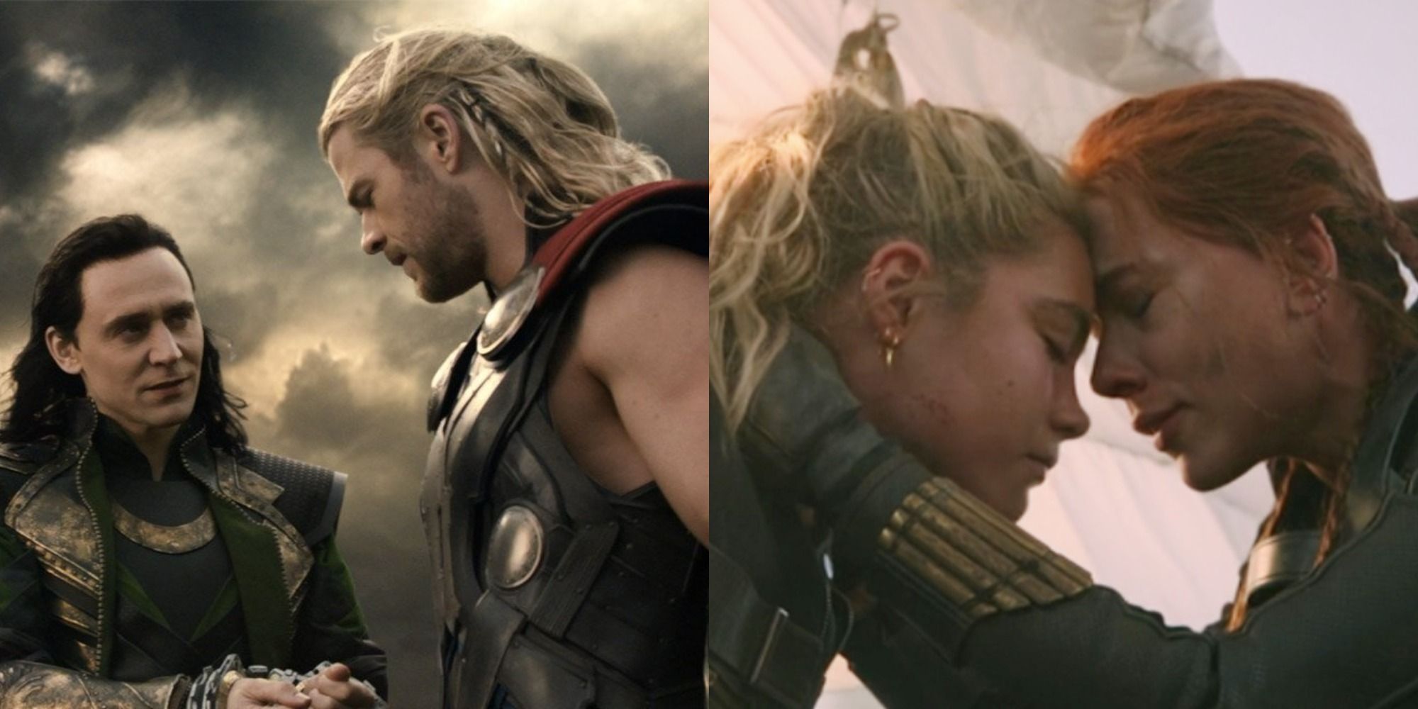 Thor and Loki in Thor: The Dark World and Natasha and Yelena in Black Widow
