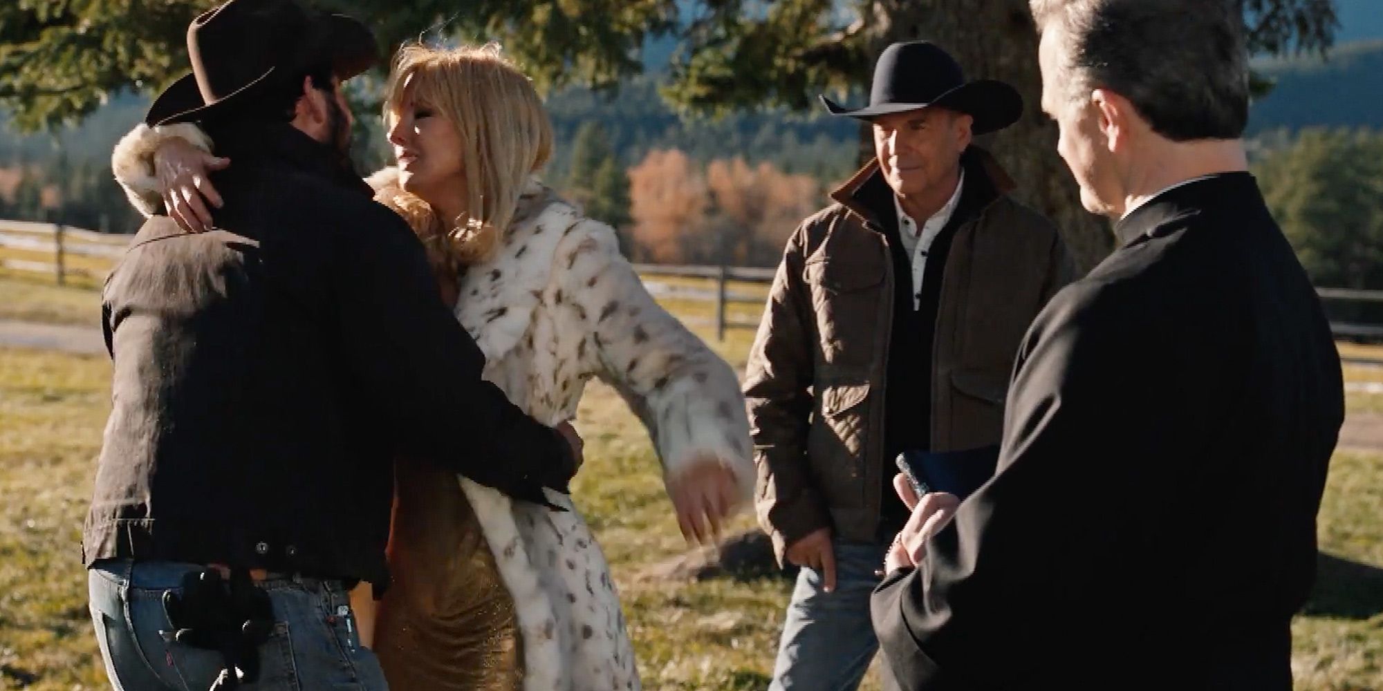 beth dutton and rip, embrace after the wedding in yellowstone