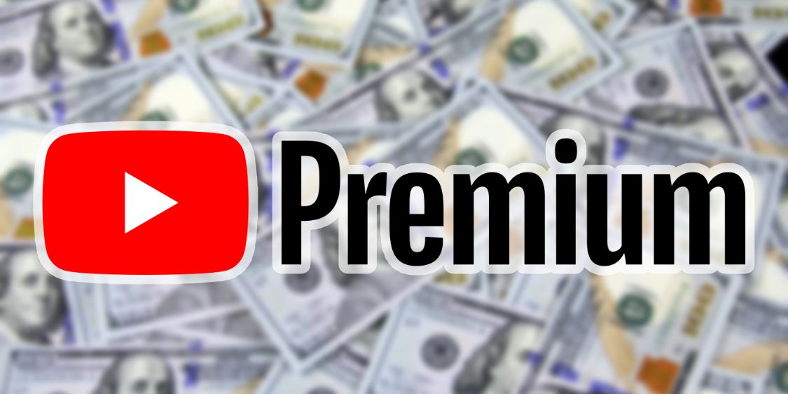 YouTube Premium logo against a background of money