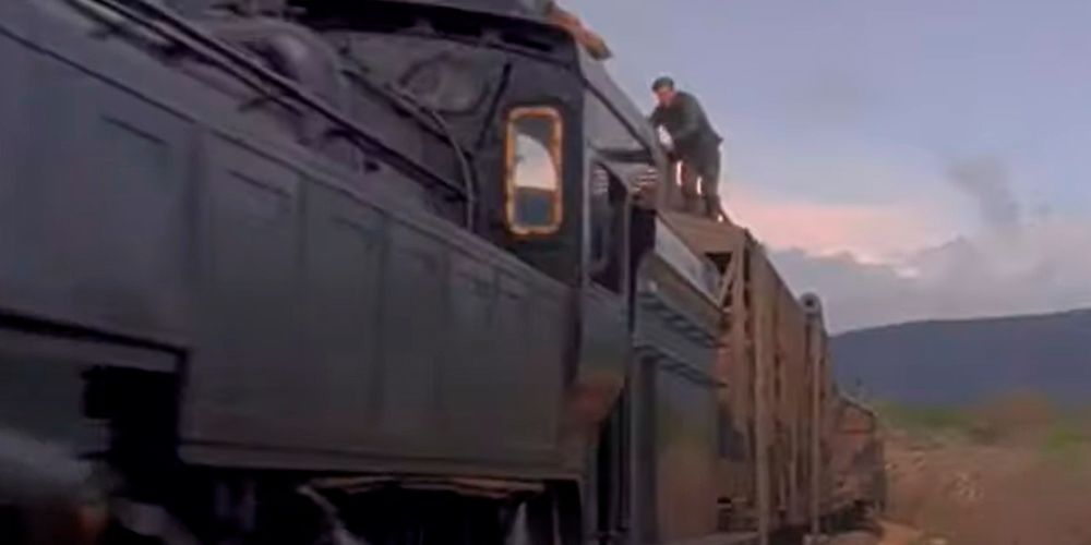 Young Indiana Jones Runs Atop The Train in The Phantom Train of Doom