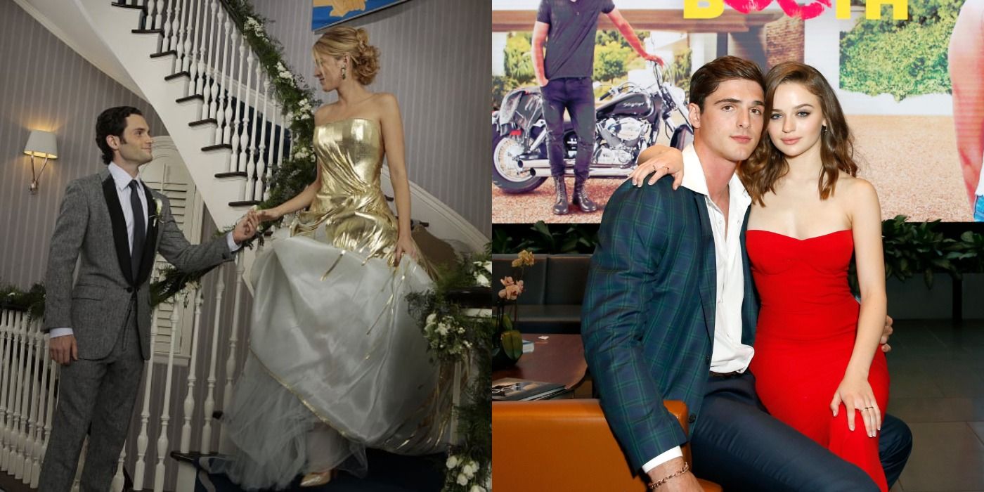 Split Image of Dan and Serena from Gossip Girl and Jacob Elordi and Joey King Promoting The Kissing Booth