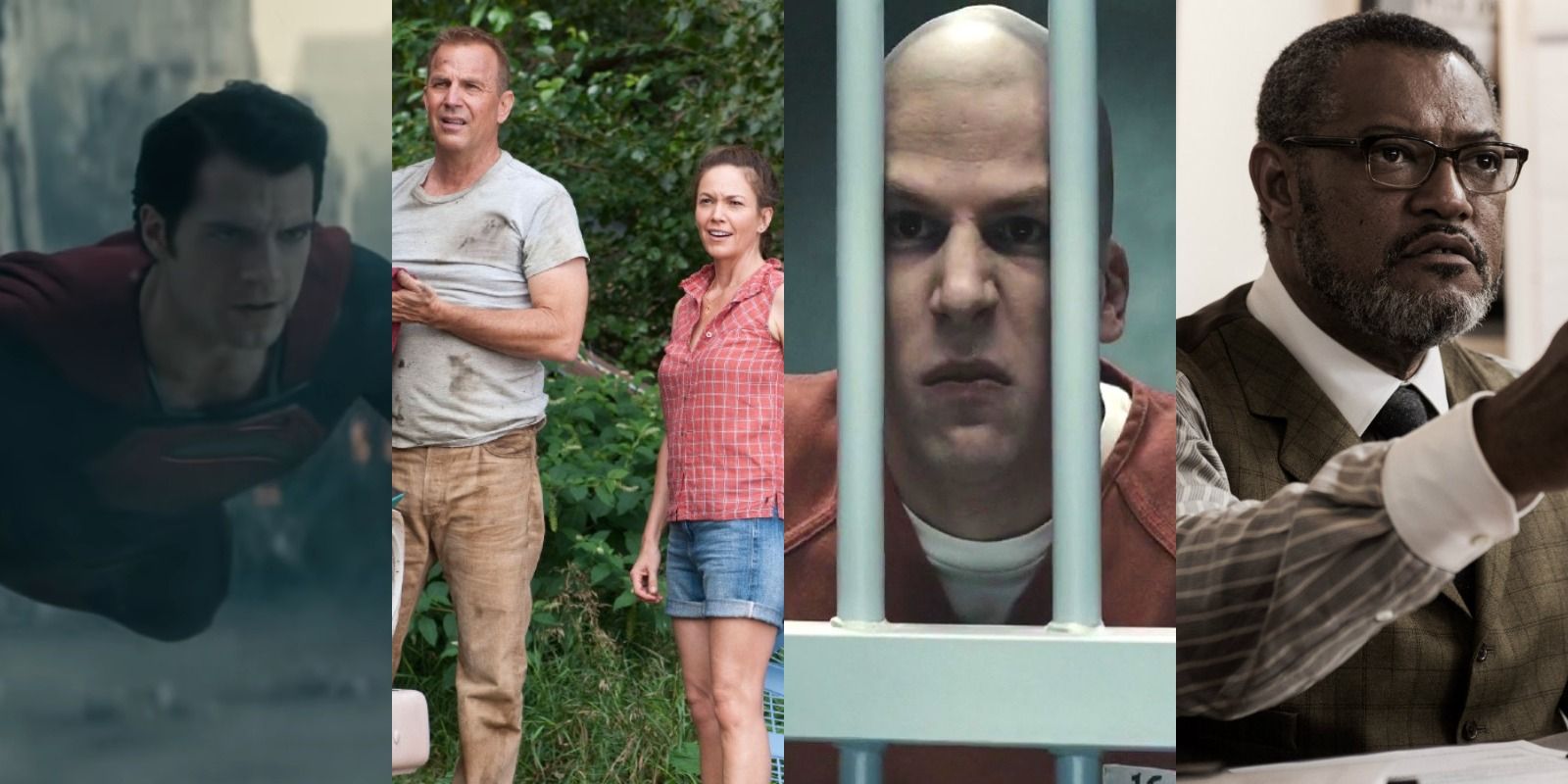 4 split of DCEU Superman, the Kents, Eisenberg Lex Luthor, and Fishburne Perry White