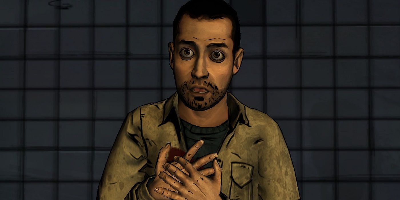 Omid parecendo assustado em The Walking Dead da Telltale
