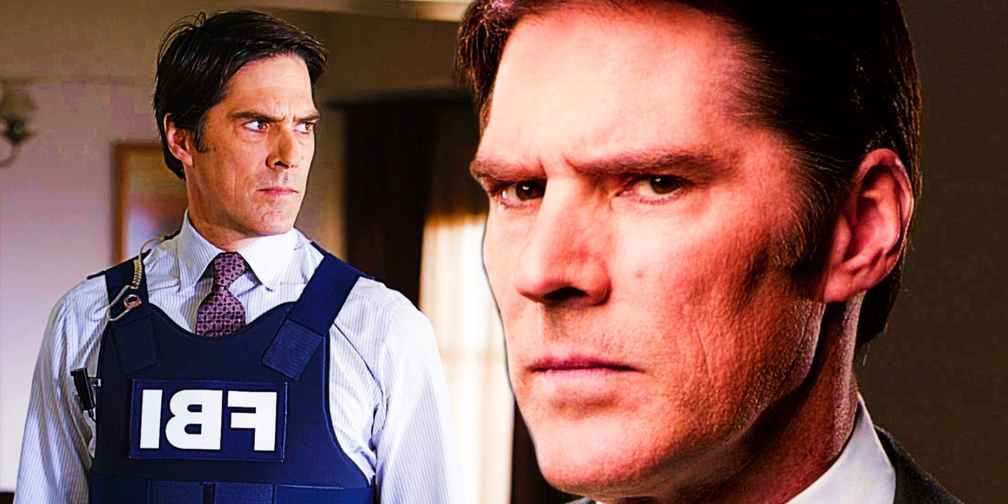 Blended images of Thomas Gibson scowling on Criminal Minds.