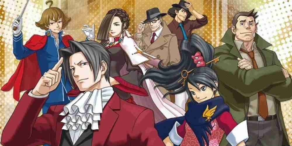A cast shot of Ace Attorney Investigations 2 shows Edgeworth in the front.
