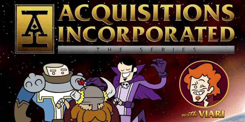 The title card for the first episode of Acquisition Incorporated has three characters on it.