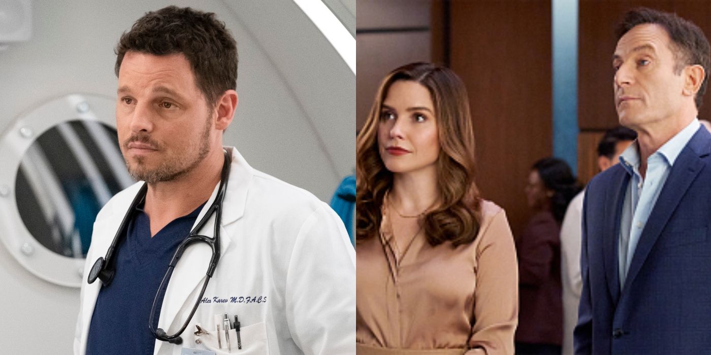 Split image of Alex on Grey&rsquo;s Anatomy and Sam and Rob on Good Sam