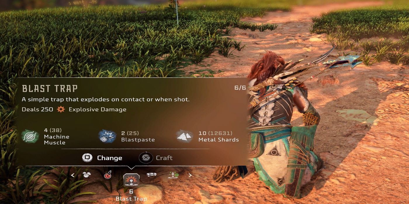 Aloy from Horizon Forbidden West working on a Blast Trap