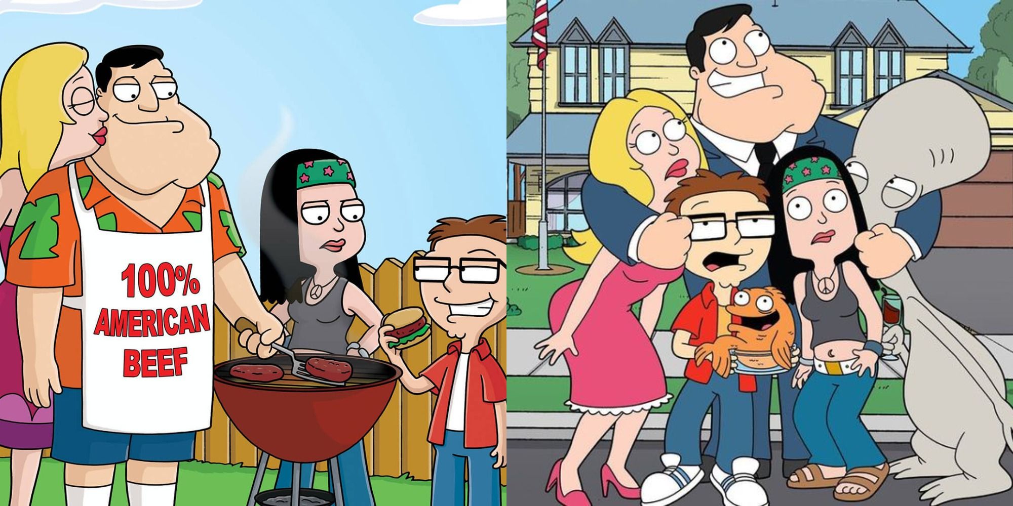 Split image showing characters from American Dad in Season 11 and Season 1